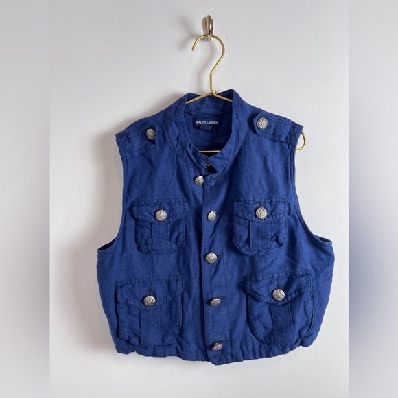 Ralph Lauren Girls Navy Blue Vest Size 16 Linen Blend - Picture 1 of 14
